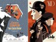 Graphic illustrated posters of famous Charlie Chaplin’s movies