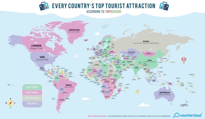 Όλα τα κορυφαία αξιοθέατα στον κόσμο σε έναν υπέροχο χάρτη