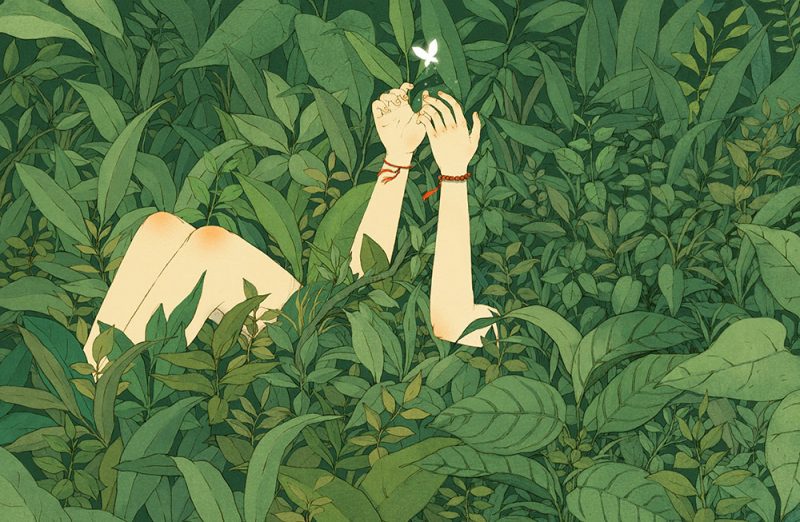 Lovely storybook illustrations of people communing with nature by Jin Xingye