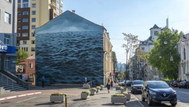 A Turbulent Black Sea Fills a Three-Story Wall in Kiev, Ukraine