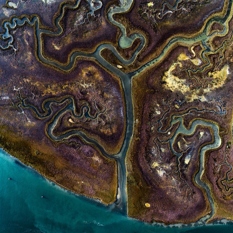 Abstract aerial photographs reveal the beauty of meandering waterways