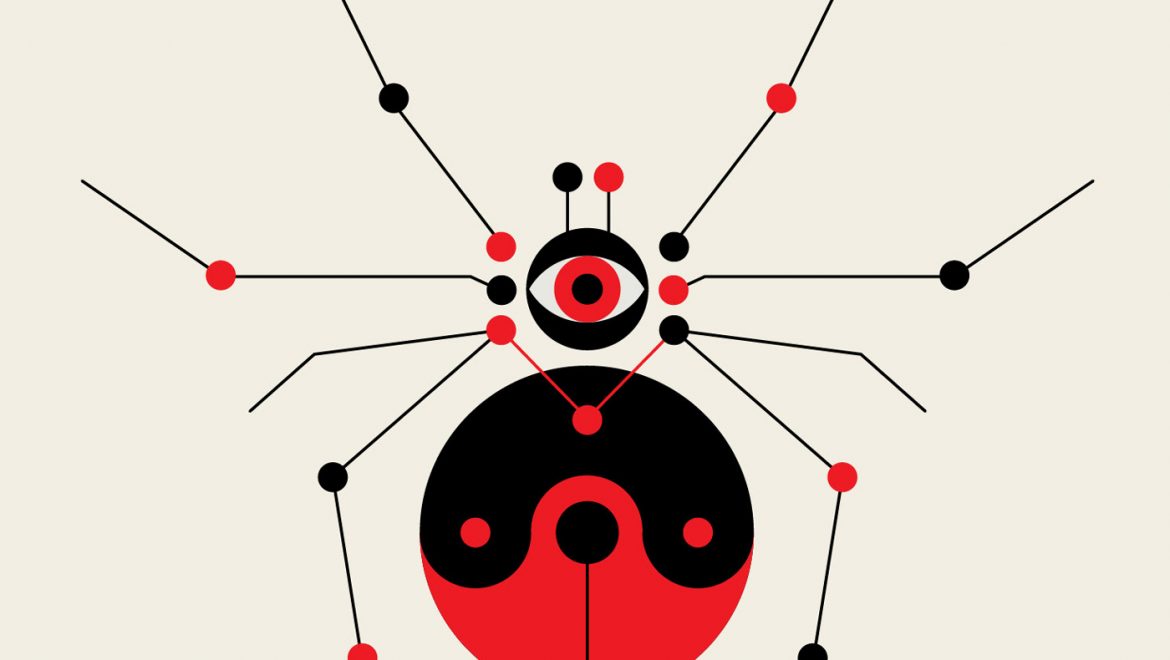 Black and Red Calder-Like Illustrations Combine Geometric Shapes into Spiders, Jellyfish, and Birds